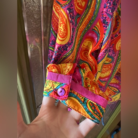 Trina Turk Silk Baggy Bright Colorful Floral 3/4 Length Sleeve Boho Top Loose Sm - Picture 6 of 7